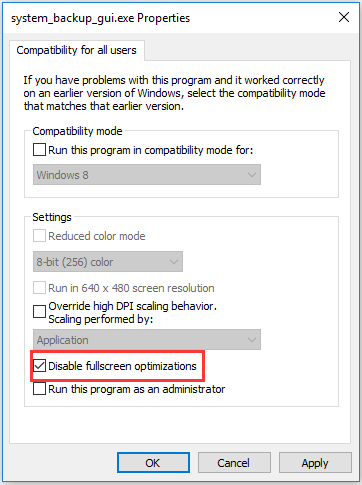check disable fullscreen optimizations 