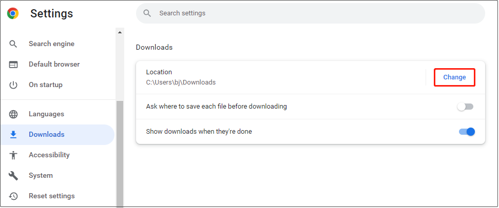 change storage location
