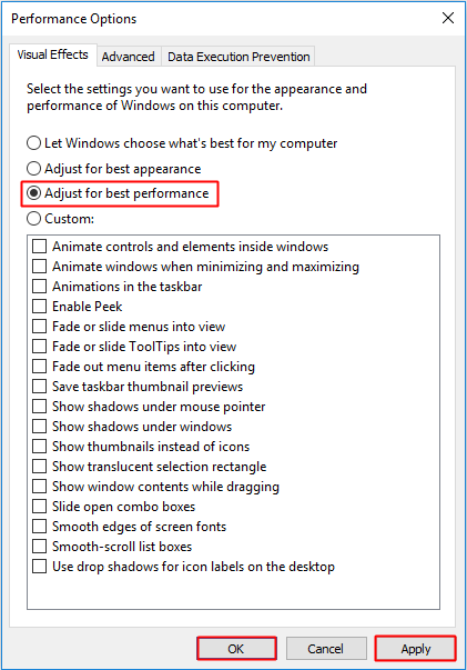 check Adjust for best performance