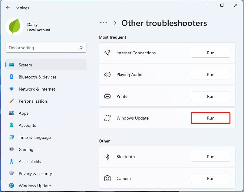 execute o solucionador de problemas do Windows Update