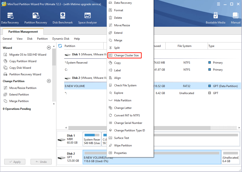 change cluster size
