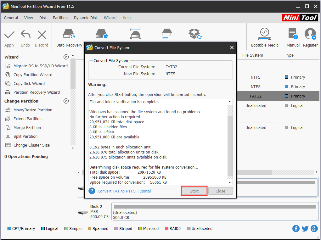 cliquez sur Démarrer pour commencer et attendez que le logiciel se termine