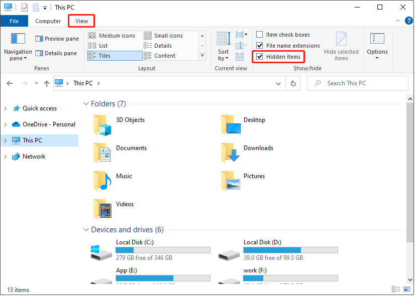 show hidden files