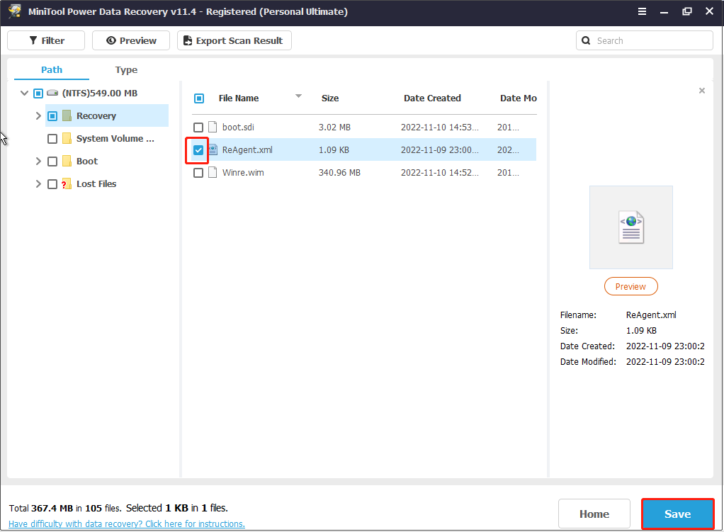 select the desired files and choose to save