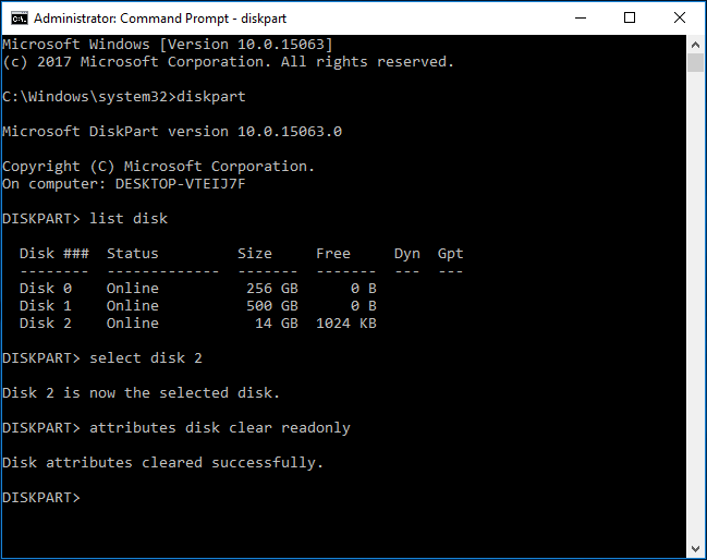 use Diskpart to remove write protection of SD card