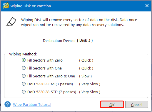 select a wiping method