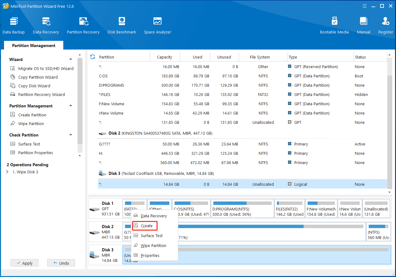 create partition on unallocated space