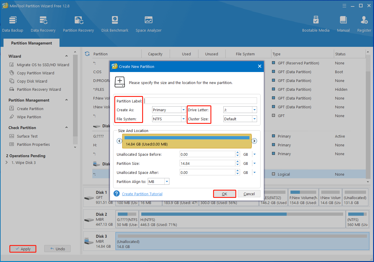 configure settings and execute the operation