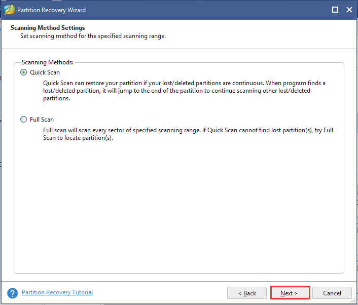 select the Quick Scan option