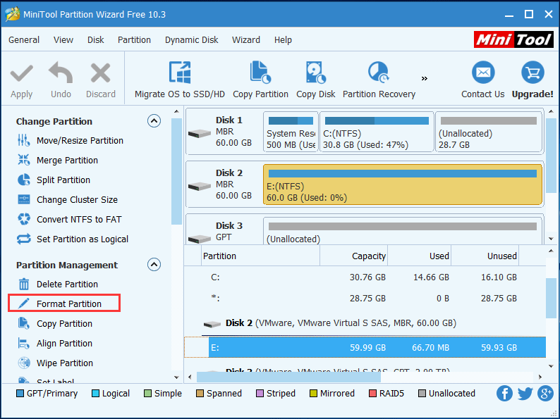 choisissez la partition de format de fonctionnalité