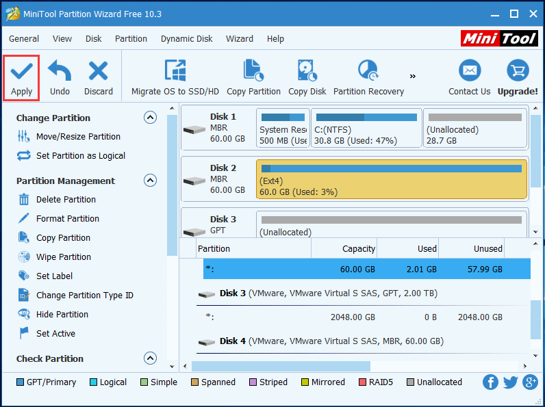 cliquez sur Appliquer pour enregistrer la modification