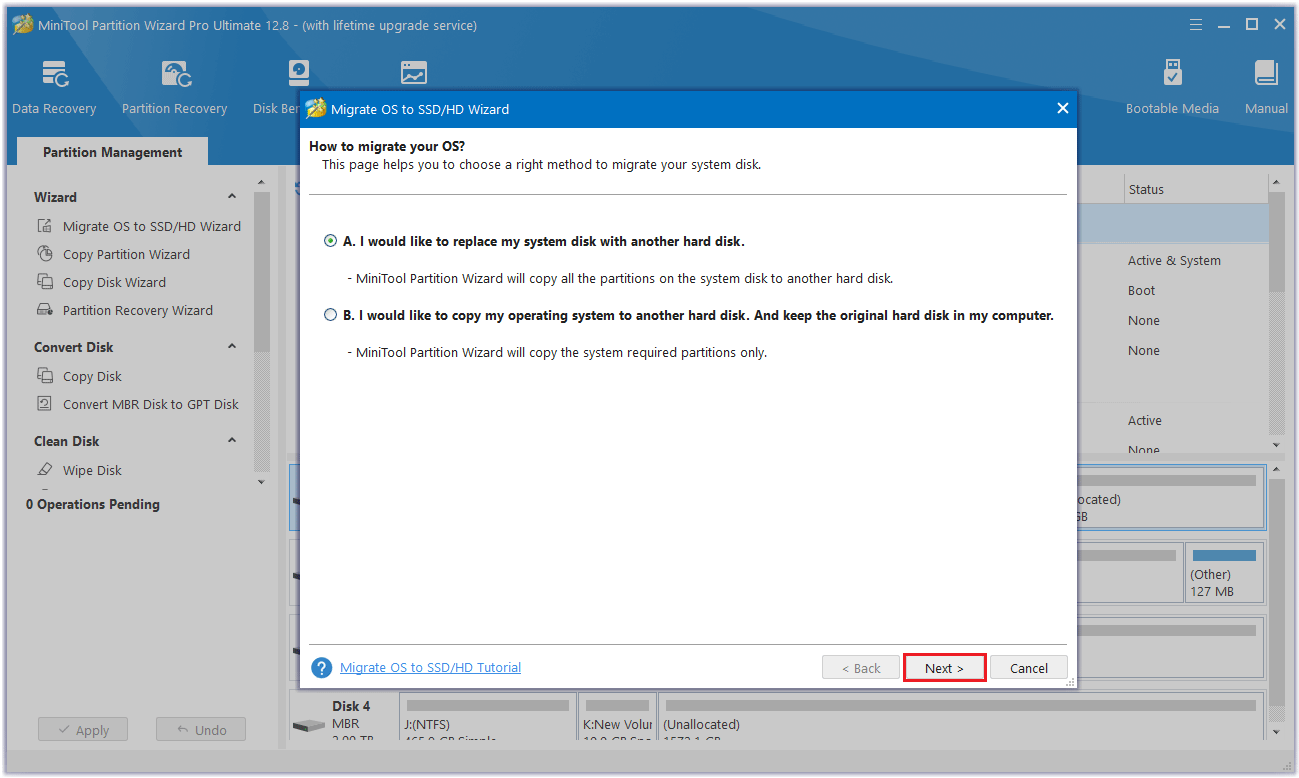 click Next to choose a migration way