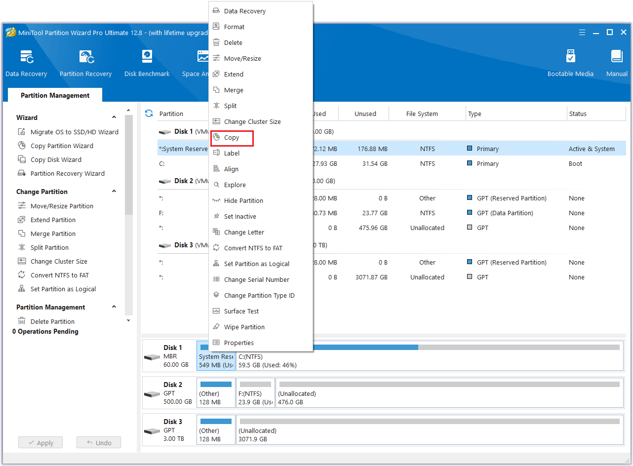 click MiniTool Partition Wizard Copy partition feature