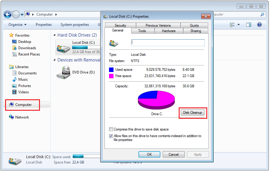 click Disk Cleanup to clean up C drive