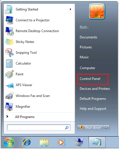 click Control Panel to open