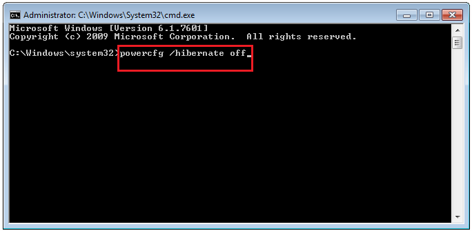 type powercfg /hibernate off to disable hibernation mode