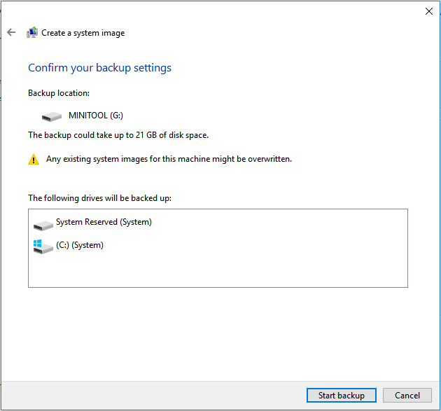 start backup with Backup and Restore
