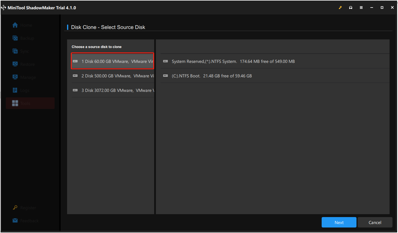choose the source disk