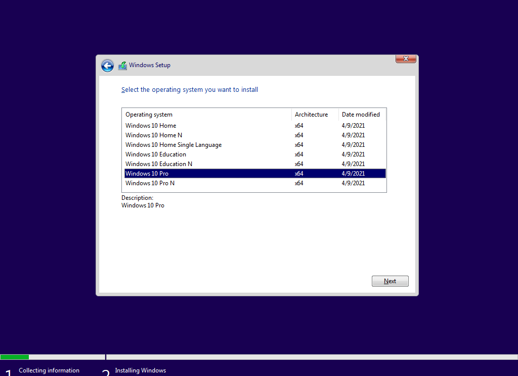 select your needed Windows 10 edition