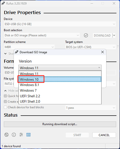 select Windows 10