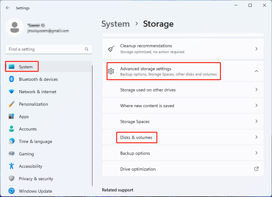 select Disk & volumes