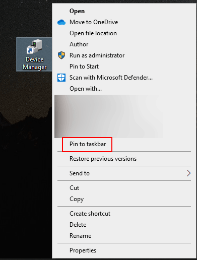 pin Device Manager to the taskbar