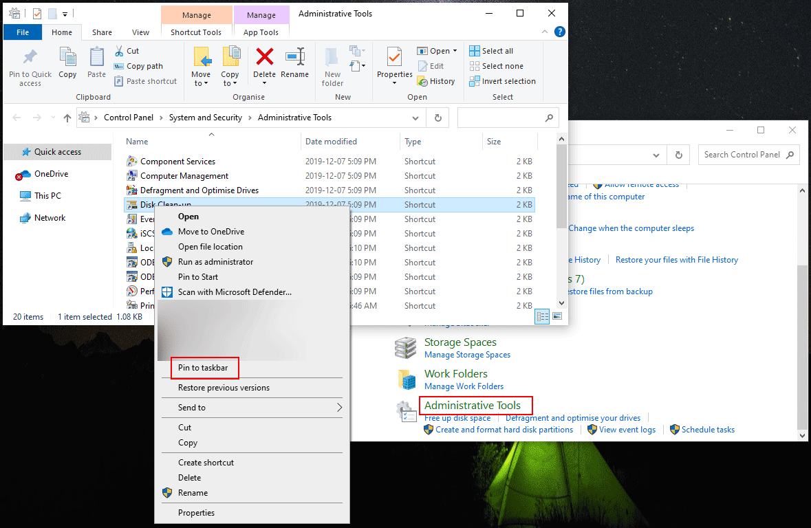 pin Administrative tools to the taskbar