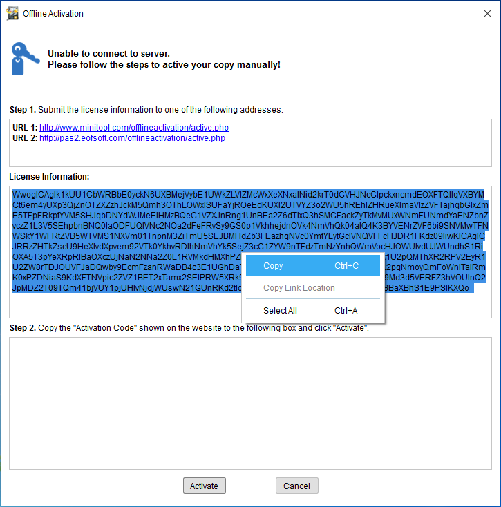 copy URLs and license information to a text document