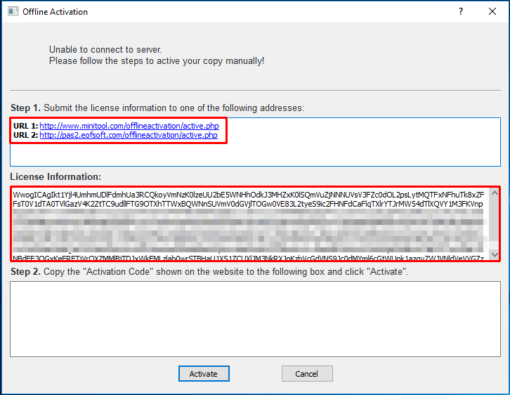 offline activation window of MiniTool ShadowMaker