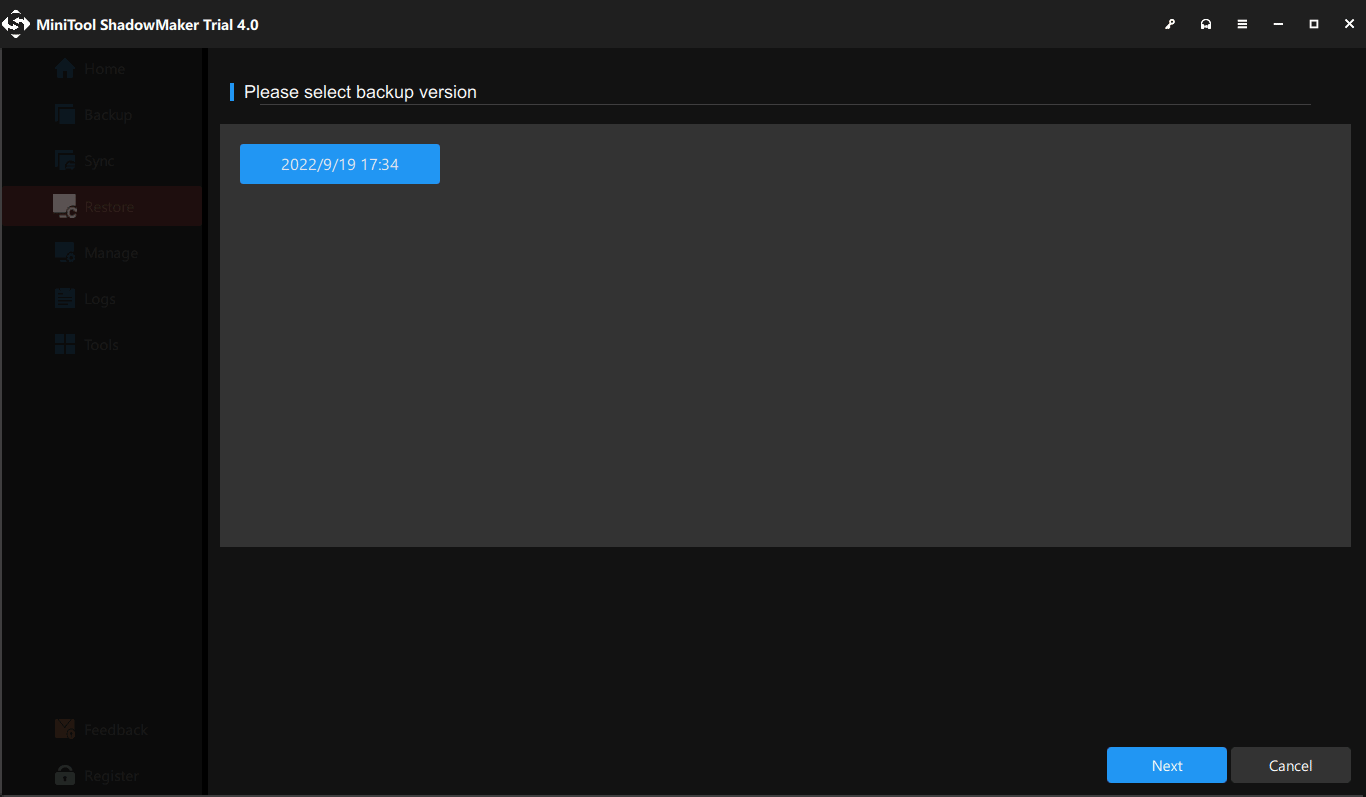 choose backup version