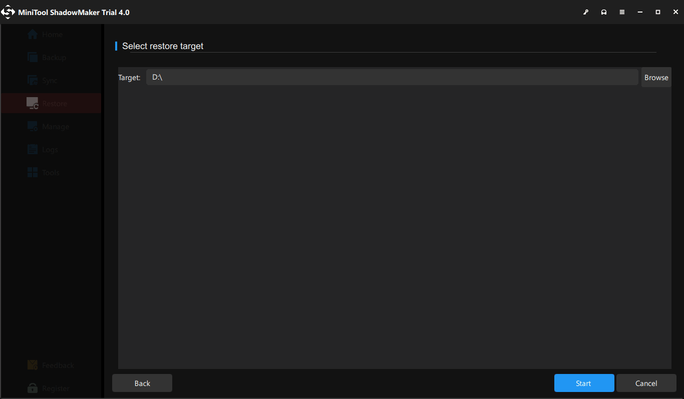 choose a path for MiniTool ShadowMaker File Restore