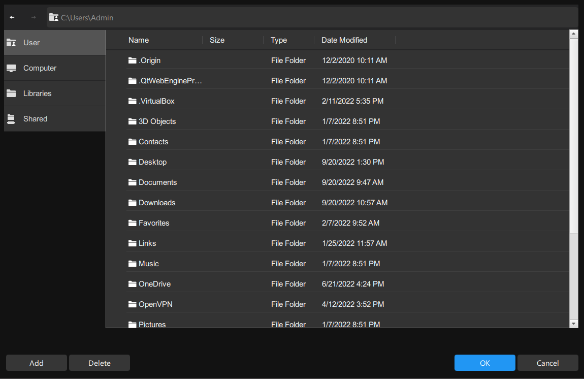 the User tab
