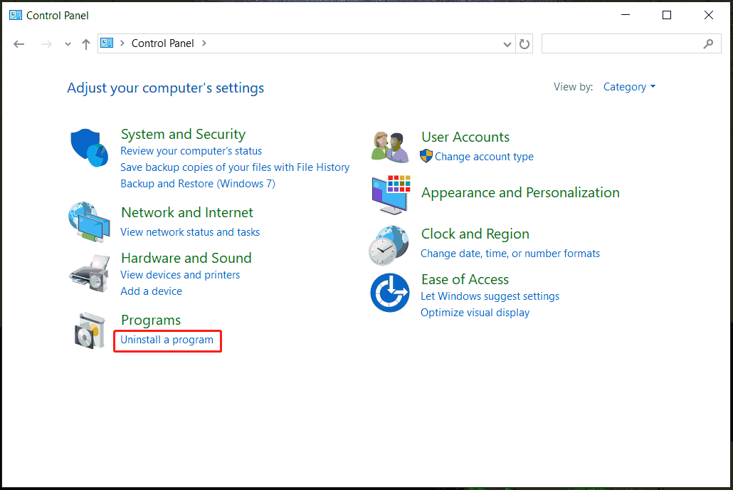 uninstall a program in Control Panel