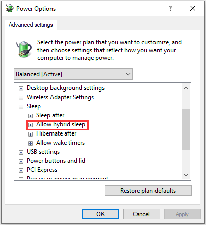 click Allow hybrid sleep