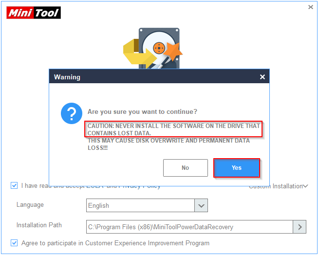 do not install any app to data loss location