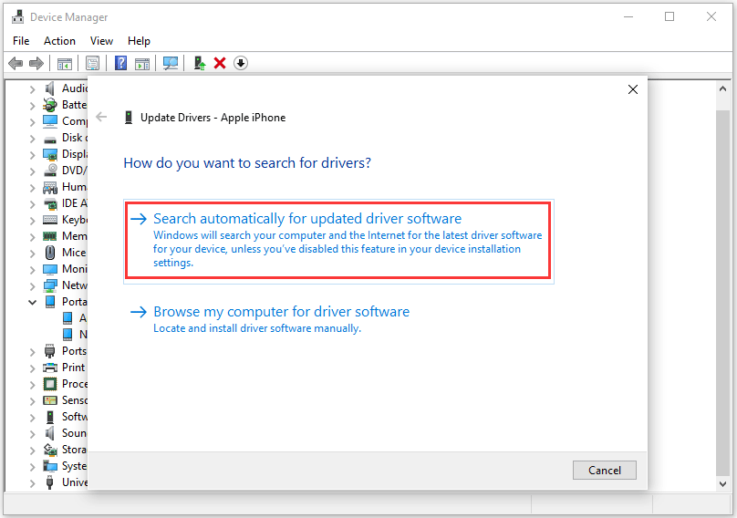 select Search automatically for updated driver software
