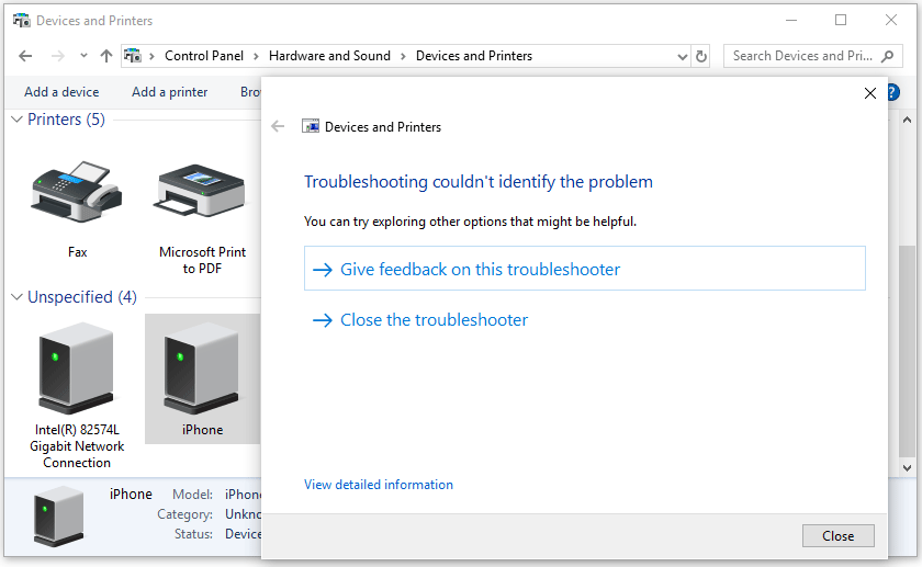 Troubleshooting couldn’t identify the problem