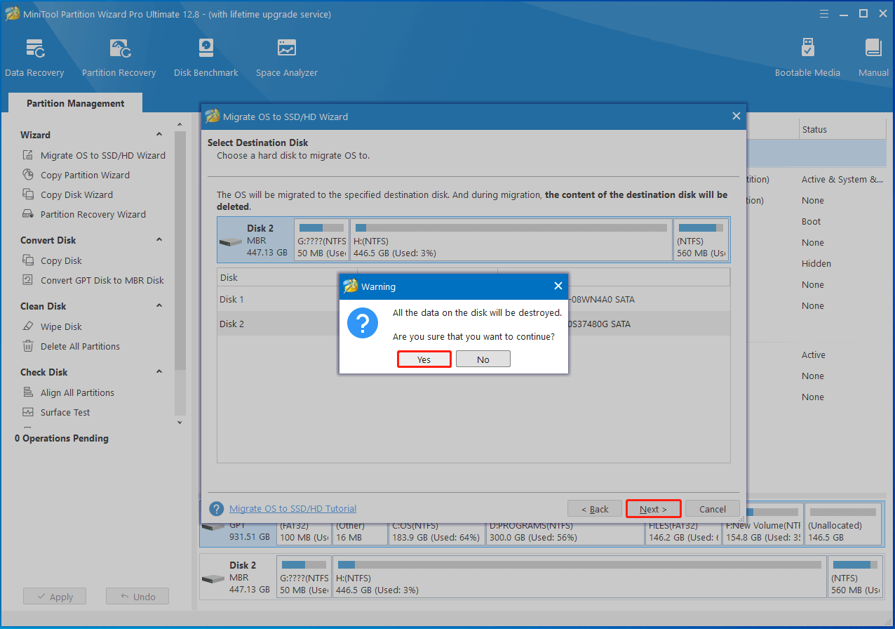 choose destination disk
