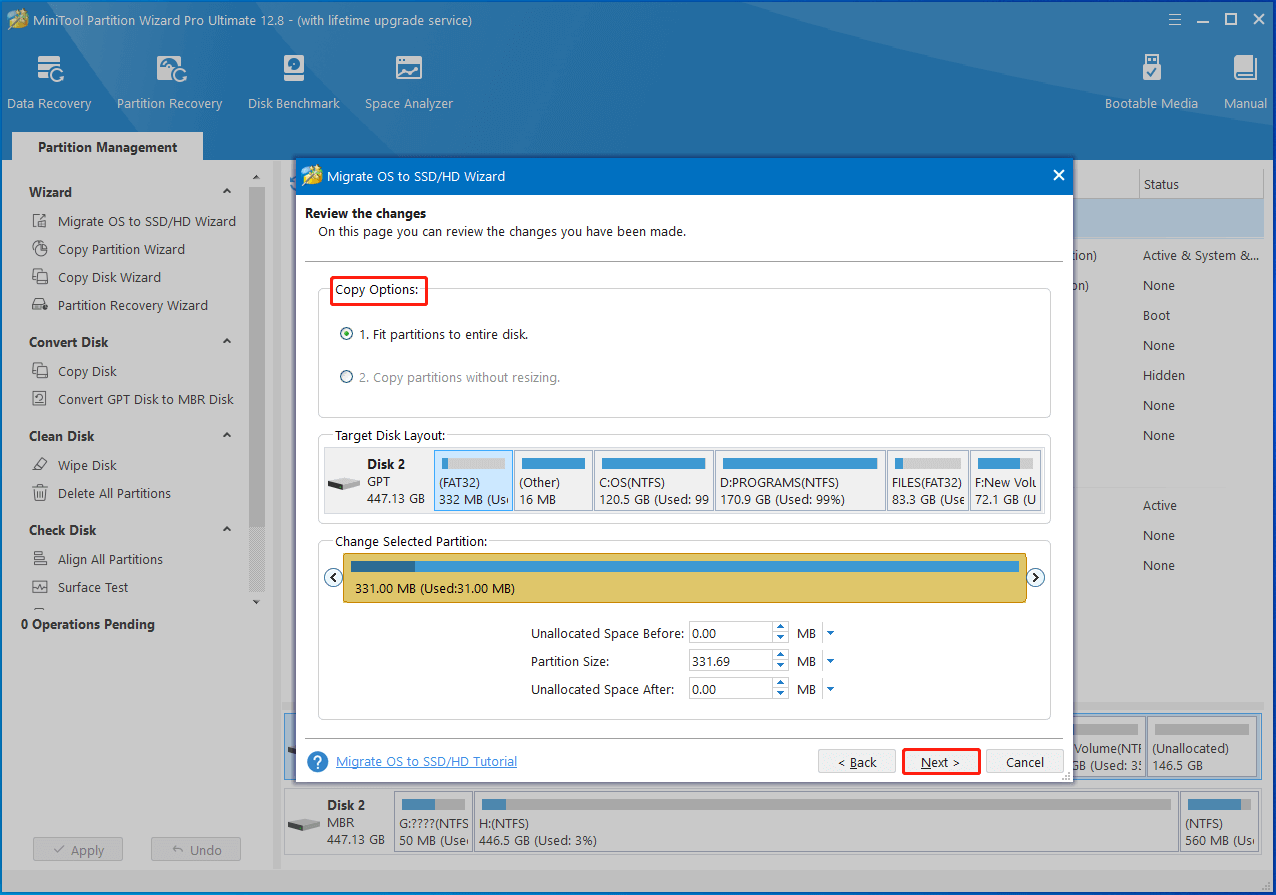 select copy options