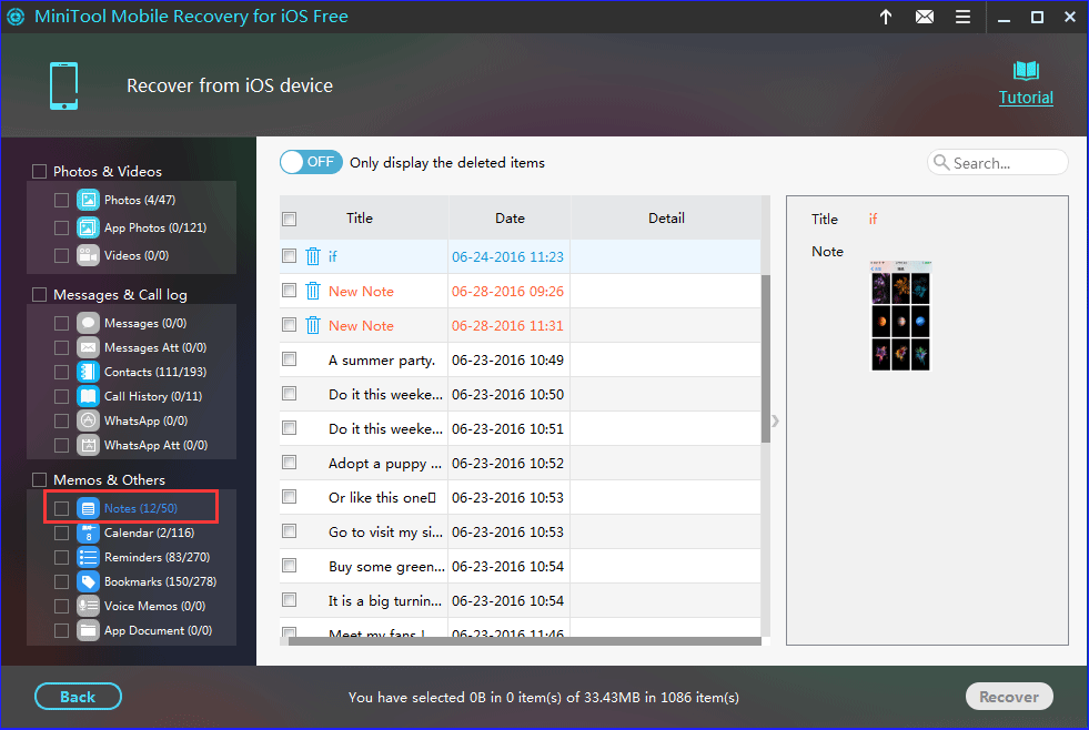 choose Notes you want to back up