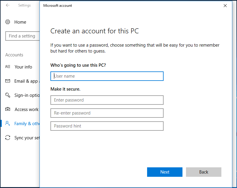 input user name and password
