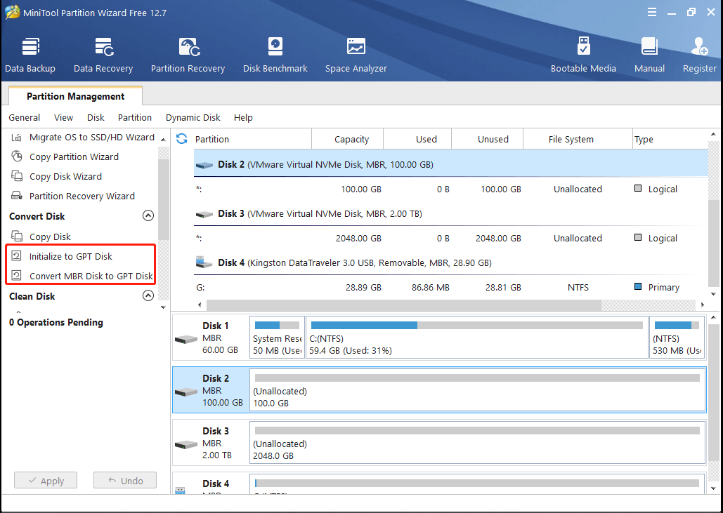 initialize your disk to GPT or MBR