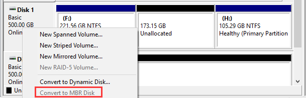 convert disk to MBR or GPTgreyed out