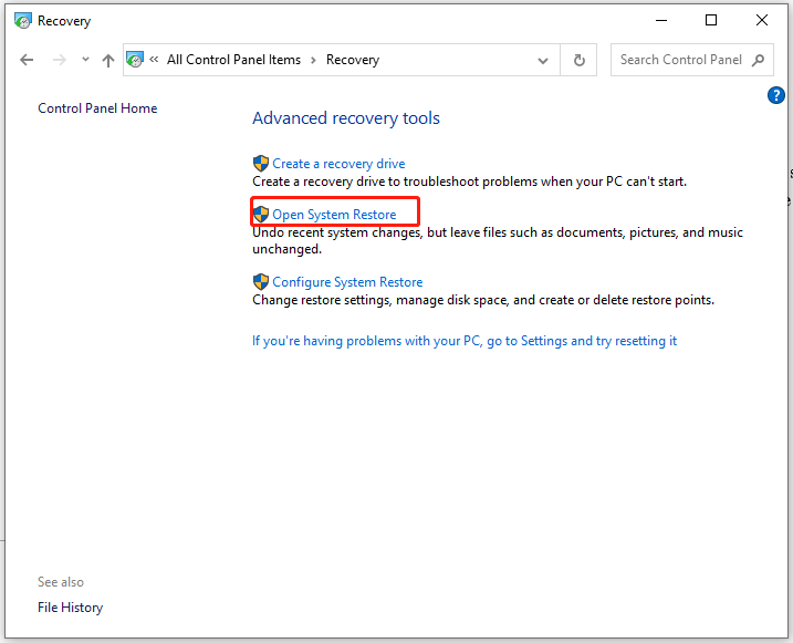 choose Open System Restore