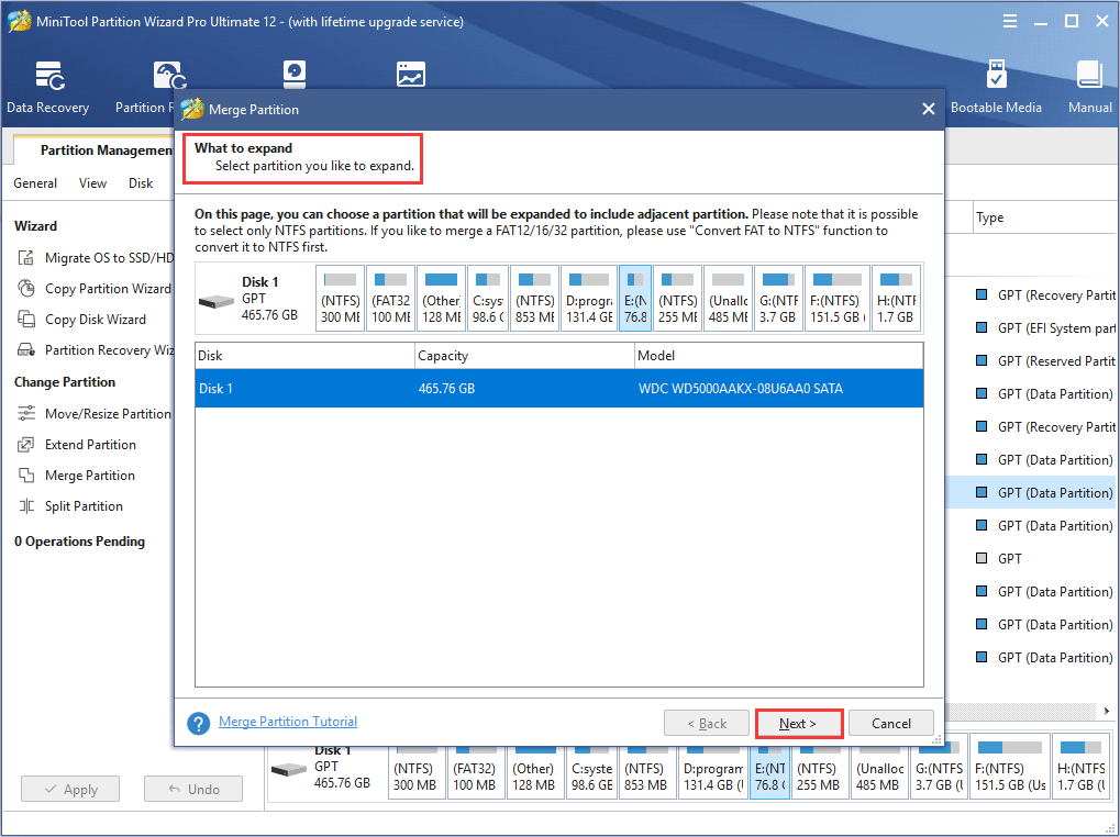 choose a partition to expaned