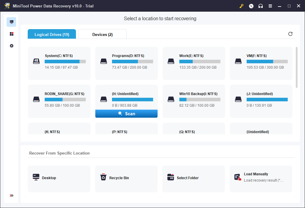 haga doble clic en la unidad RAW para escanear