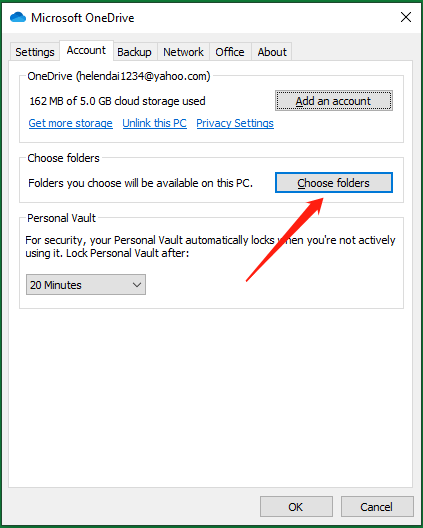 select Choose folders in OneDrive account settings