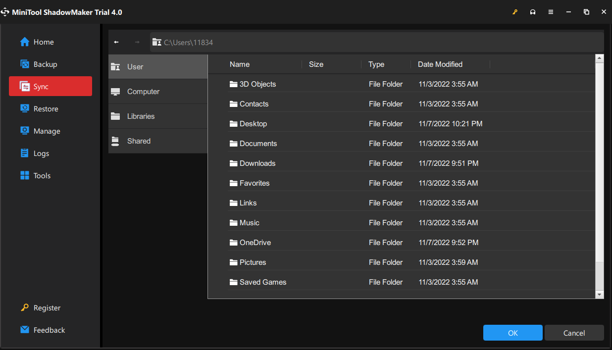 Choose destination folder from account