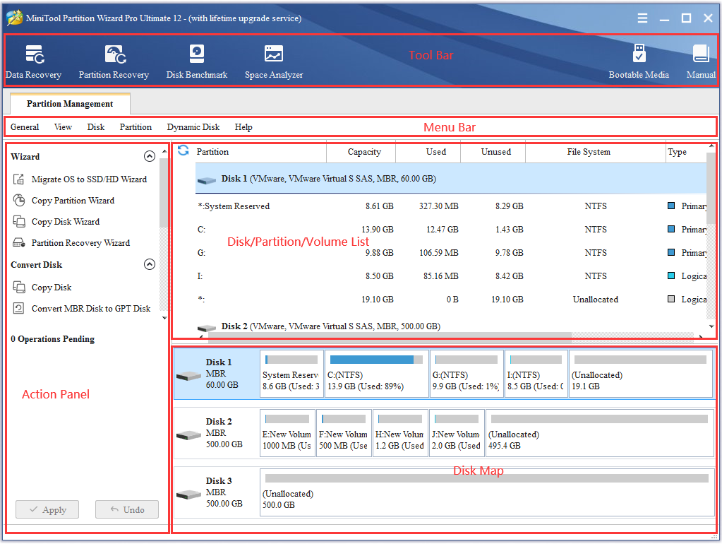 the main windows of MiniTool Partition Wizard