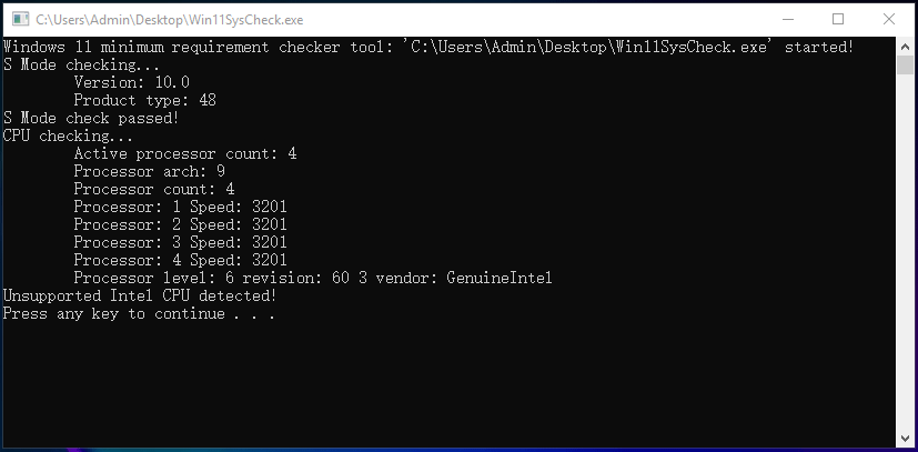 check Windows 11 compatibility via Win11SysCheck